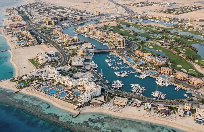 Aerial view of a marina city on the Red Sea