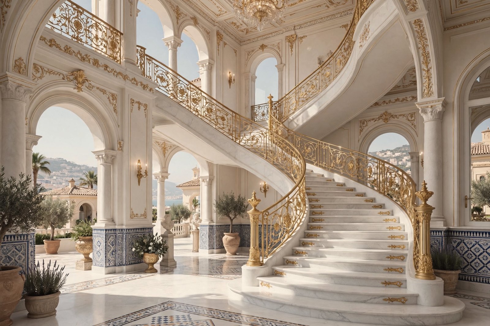Marble staircase with gilded balustrade